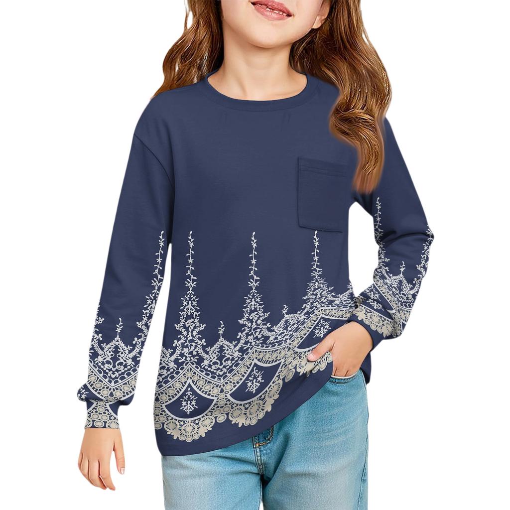 Блузка для девочек с длинным рукавом - Туника с мягкой талией и круглым вырезом