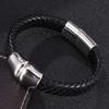 Black Leather Bracelet Men Stainless Steel Clasp Charm Bracelets Bangles Male Wrist Band Gift