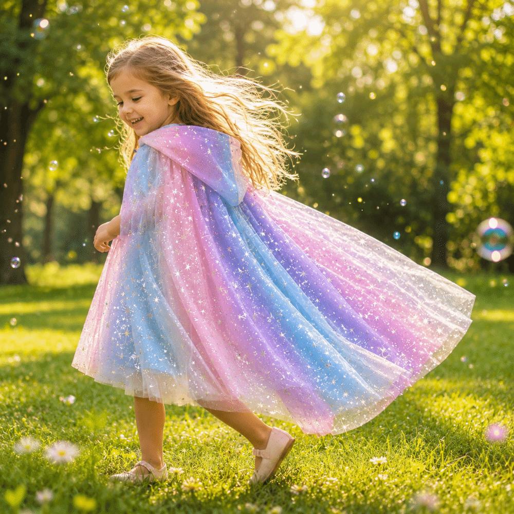 Sequined Children Cloak Shiny Shawl Girls Hooded Cloak Fairy Cosplay Costume Cape  Halloween Party