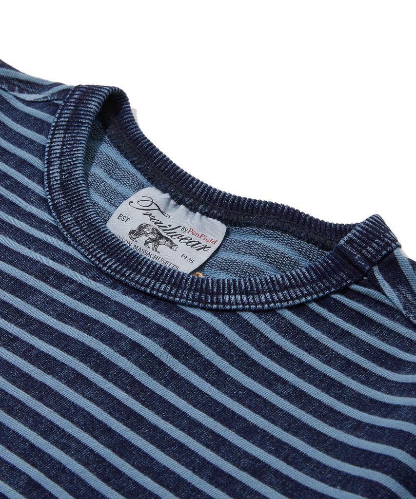 PENFIELD [Одежда для походов] Синяя футболка в мини-махру с индиго-полосками и морской вышивкой Blue_Fs2Kt14U