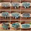 5-Piece Boho Bead Bracelet Set Stretch Turquoise Stone Wood Bead Bracelets for Women Asian Style Ethnic Stacking Bangle Set Fashion Yoga Jewelry