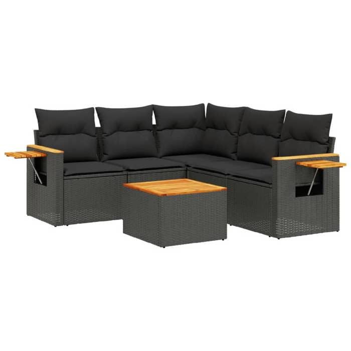 VidaXL Salon de Jardin avec Coussins 6 pcs, Canapés de Terrasse, Ensemble de Meubles de Patio, Mobilier d'Extérieur, Noir 3226804