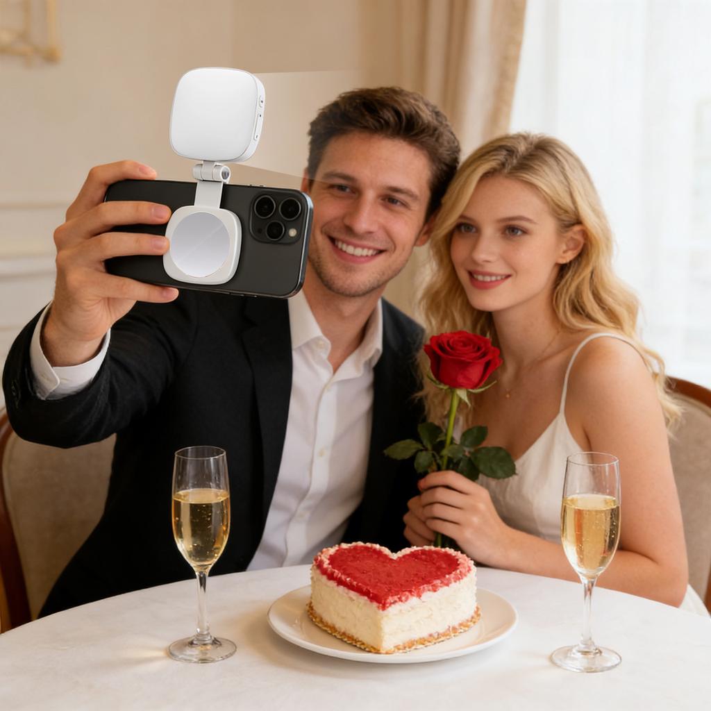 Mobile Phone Magnetic Selfie Light With Built-in Makeup Mirror, Portable Foldable Beauty Light For Photos, Live Streaming, And Ambience