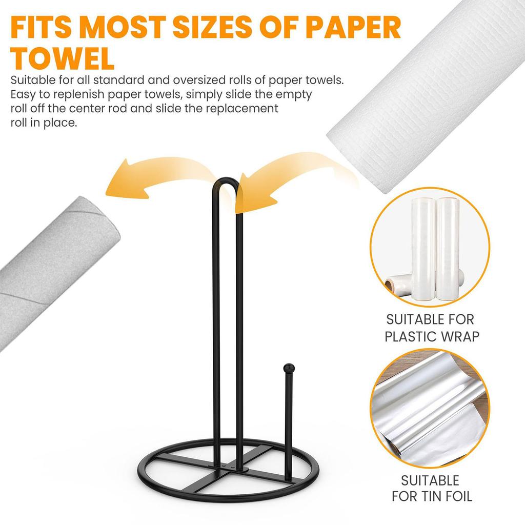 Functional Countertop Paper Towel Rack Tissue Dispenser Modern Metal Countertop Paper Towel Stand for Kitchen Bathroom