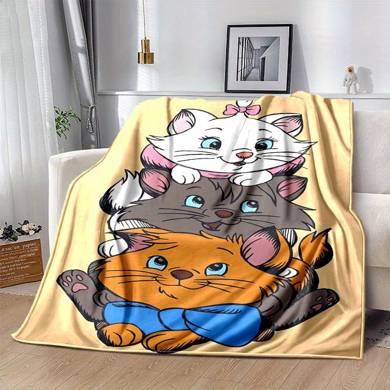 1pc Cartoon Cat Blanket Cute Kitten Throw Blankets for Room Decor, Soft Flannel Throw Blanket, Versatile & Cozy for Bedroom, Gift Home Textile All Sea