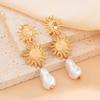 Salircon Vintage Gold Color Sunflower Pendant Earrings for Women 2026 Luxury Imitation Pearl Earring Fashion Party Jewelry Gift