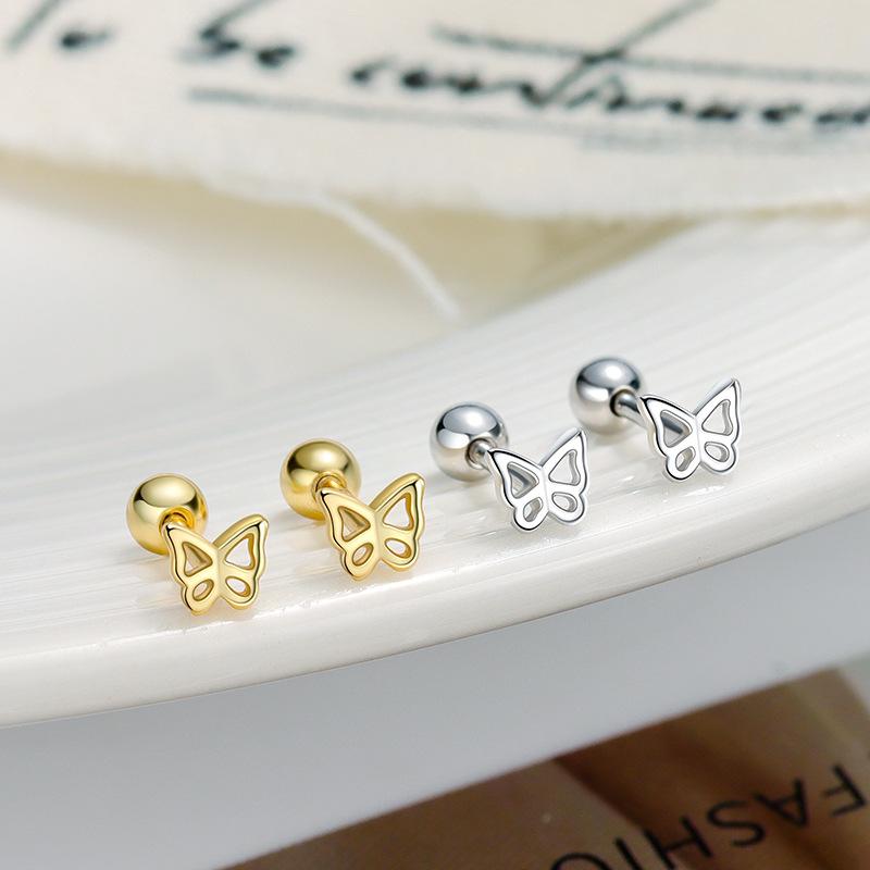 925 Sterling Silver Butterfly Stud Earrings for Women Cute Hollow Design Hypoallergenic Ear Piercing Jewelry Gold/Silver Color