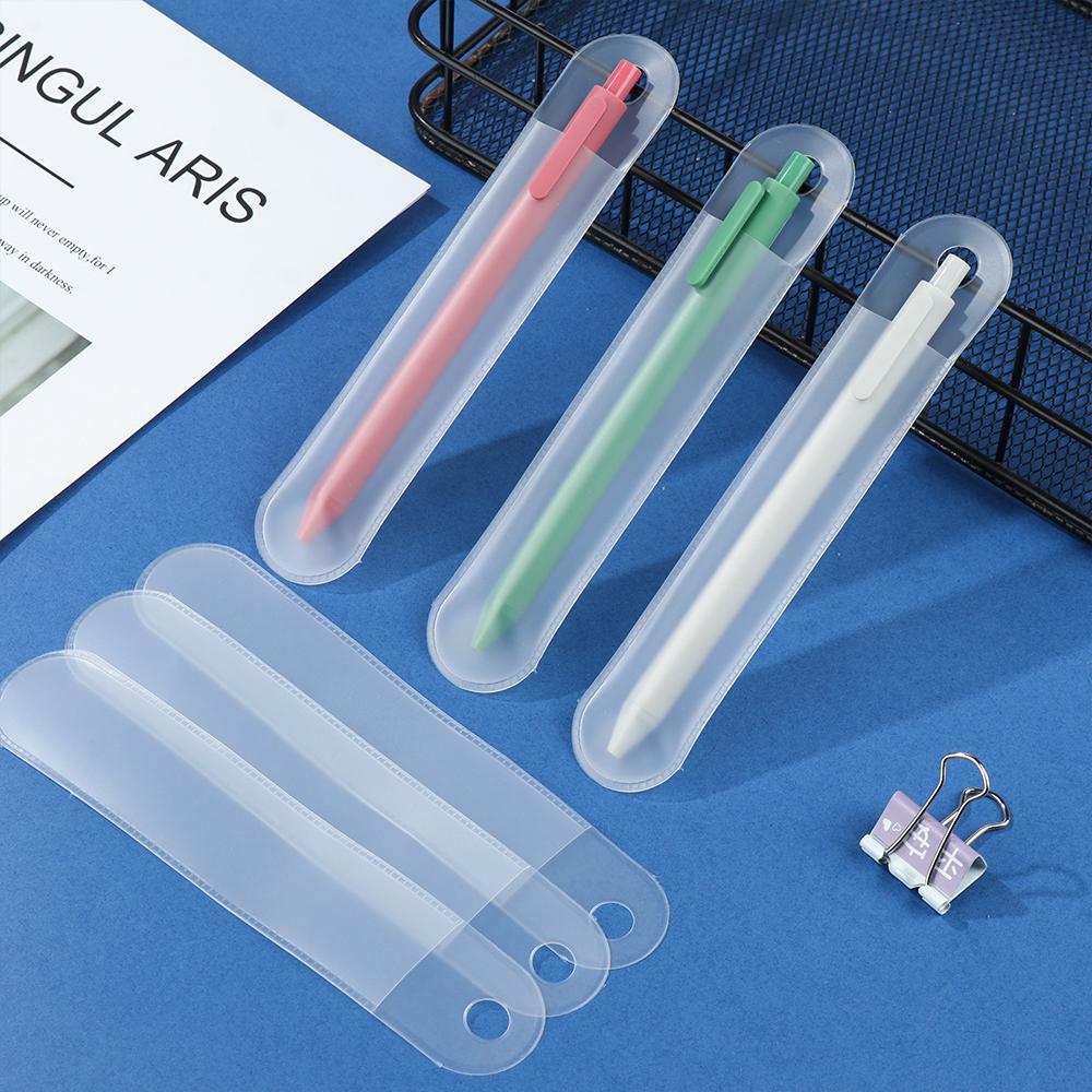 5PCS Translucent Frosted Plastic Pencil Bag Case Universal Round Dust-proof Protective Pen Pouch Can Be Hung Pencil Holder