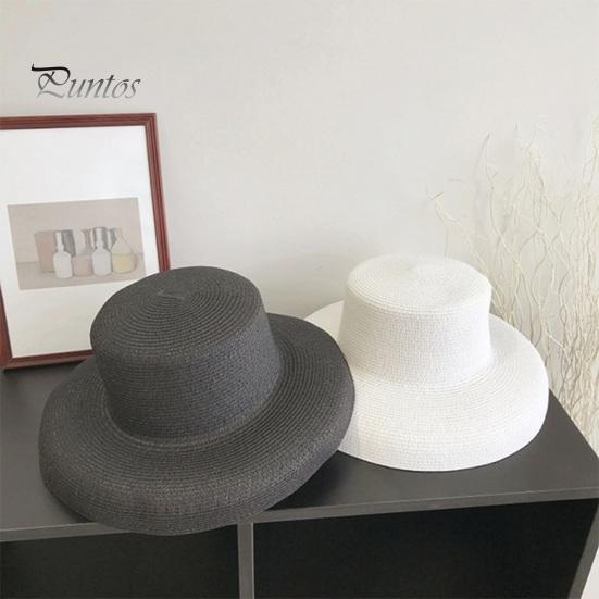 Women Summer Sun Hat Flat Top Large Brim Sun Protection Hat Solid Color Lightweight Straw Hat Beach Vacation Hat