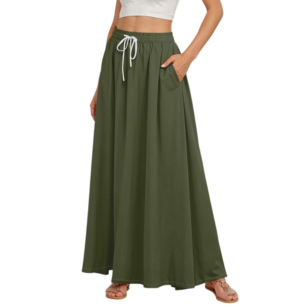 Women's Flowy Flared Ruffle Hem A Line Maxi Skirts Elastic Waist Elegant Tiered Layer Boho Long Skirts