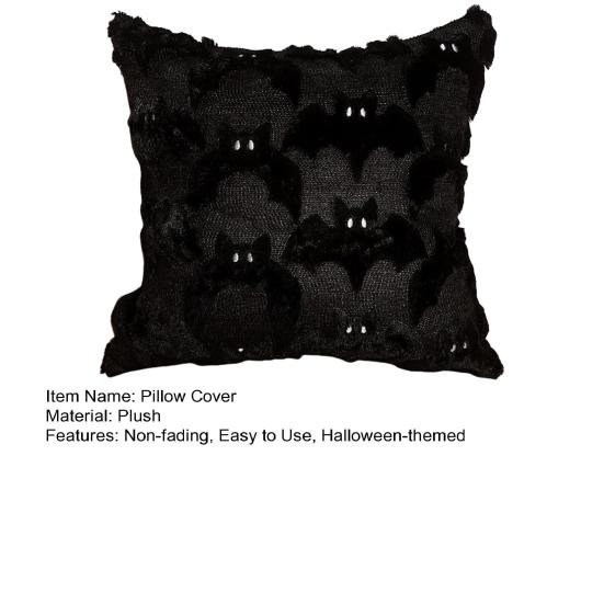 Halloween Pillow Cover 18"x18" Ghost Throw Pillow Cover Plush Bat Zippered Pillow Case for Home Living Room Bedroom Decoration