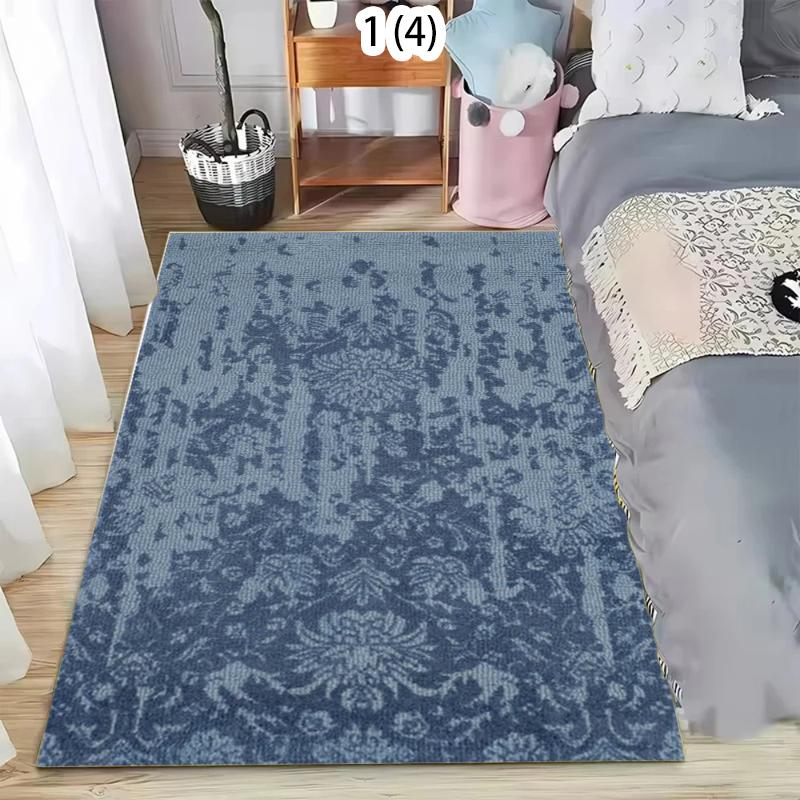 BOHO Blue Vintage Rug Soft Non-Slip Washable Area Carpet Minimalist Vintage Floral Floor Mat for Living Room Bedroom and Office