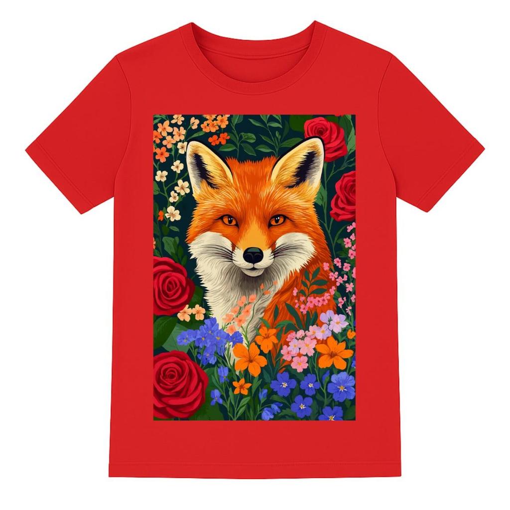 Fox and Floral T shirt, Woodland Animal Tee with Flowers, Wildlife Botanical Top, bloomcore tee Cottagecore Folk Art design gift for her
