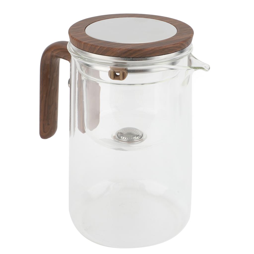Water Separation Glass Teapot with Strainer 800ml Clear Tea Pot with Wooden Handle Secure Lid Magnetic Switch