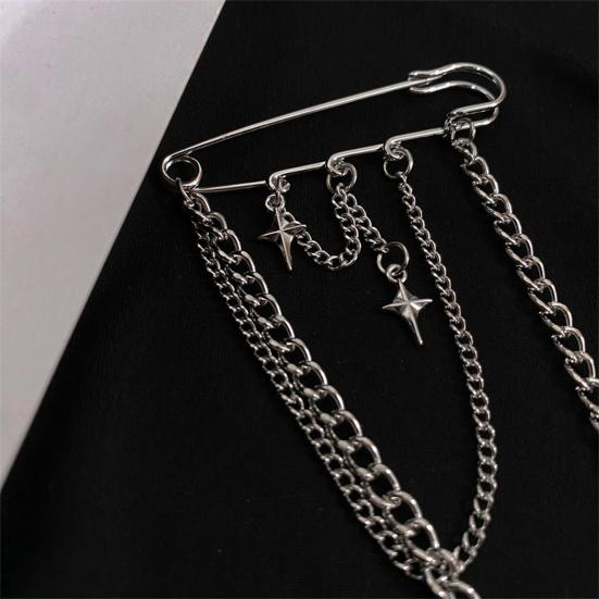 Unisex Clothes Pin Star And Chain Decor Alloy Hip Hop Style Individual Chest Decoration Brooch Party Club Anti-slip Bag Pants Jewelry CLE