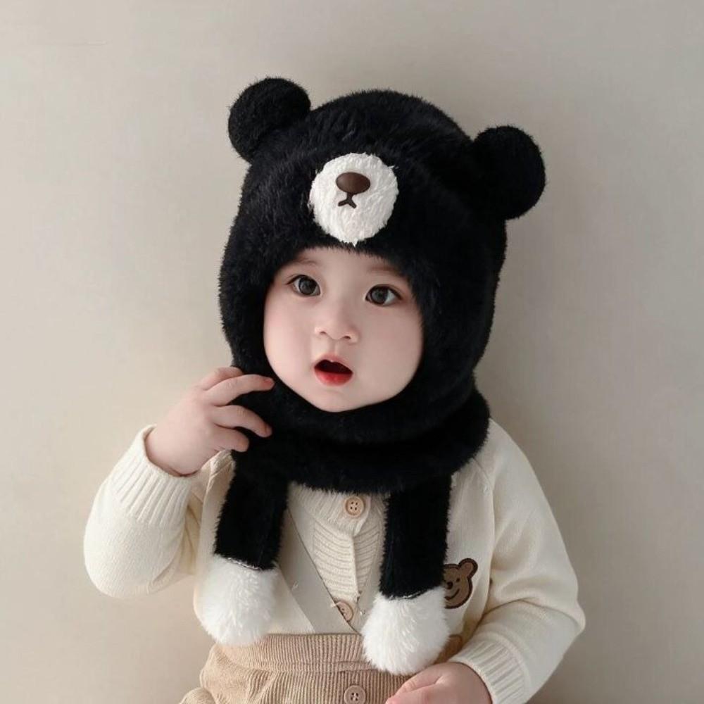 Polyester Fleece Lined 2-6 Years Bear Hat Scarf Set Kids Hat Scarf Set Cold Weather Wear