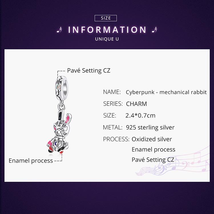 BAMOER Стерлингового Серебра 925 пробы Киберпанк Механический Кролик Подвеска для Оригинального Браслета Изящных Ювелирных Изделий
