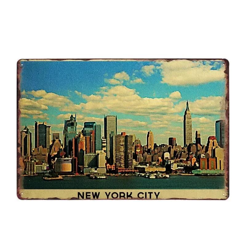 New York Metal Posters Vintage Tin Sign USA Flag Bar Pub Club Toilet Wall Decor Home Plate Retro Plaques 20x30 Cm