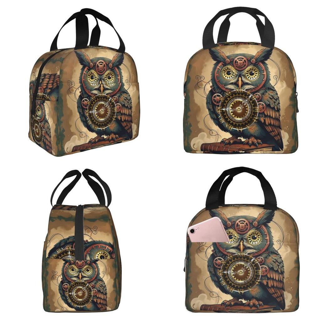 Steampunk Owl With Clock And Gears Insulated Lunch Bag for Kids School Cooler Thermal Food Box Tote Lunch Boxes Container