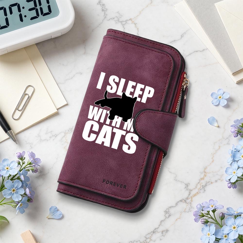 Cute Cat Print Wallet Stylish Casual Large Capacity Long Purse for Daily Use