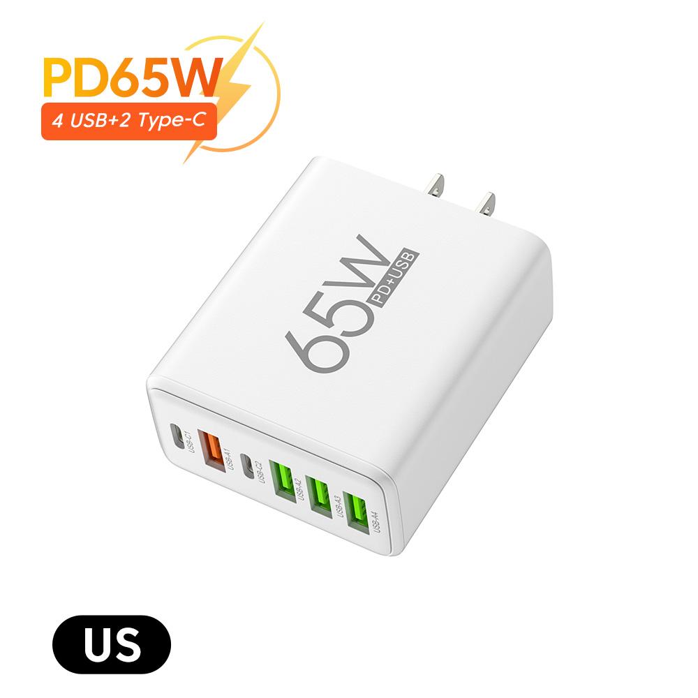 6 портов USB PD зарядное устройство 65 Вт быстрая зарядка Type C дорожный адаптер USB QC 3.0 для iPhone 14 15 Pro Xiaomi 13 Pro Samsung P60