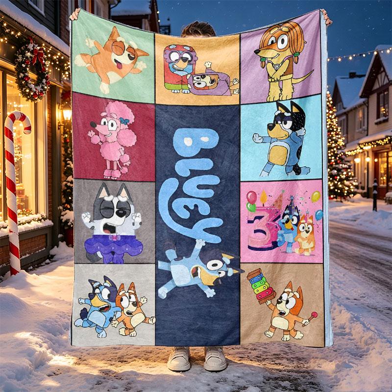 Bluey Pattern Blanket for Home Decoration, Bed, Sofa, Car Travel, Camping, Suitable for All Seasons, Birthday Christmas Gift