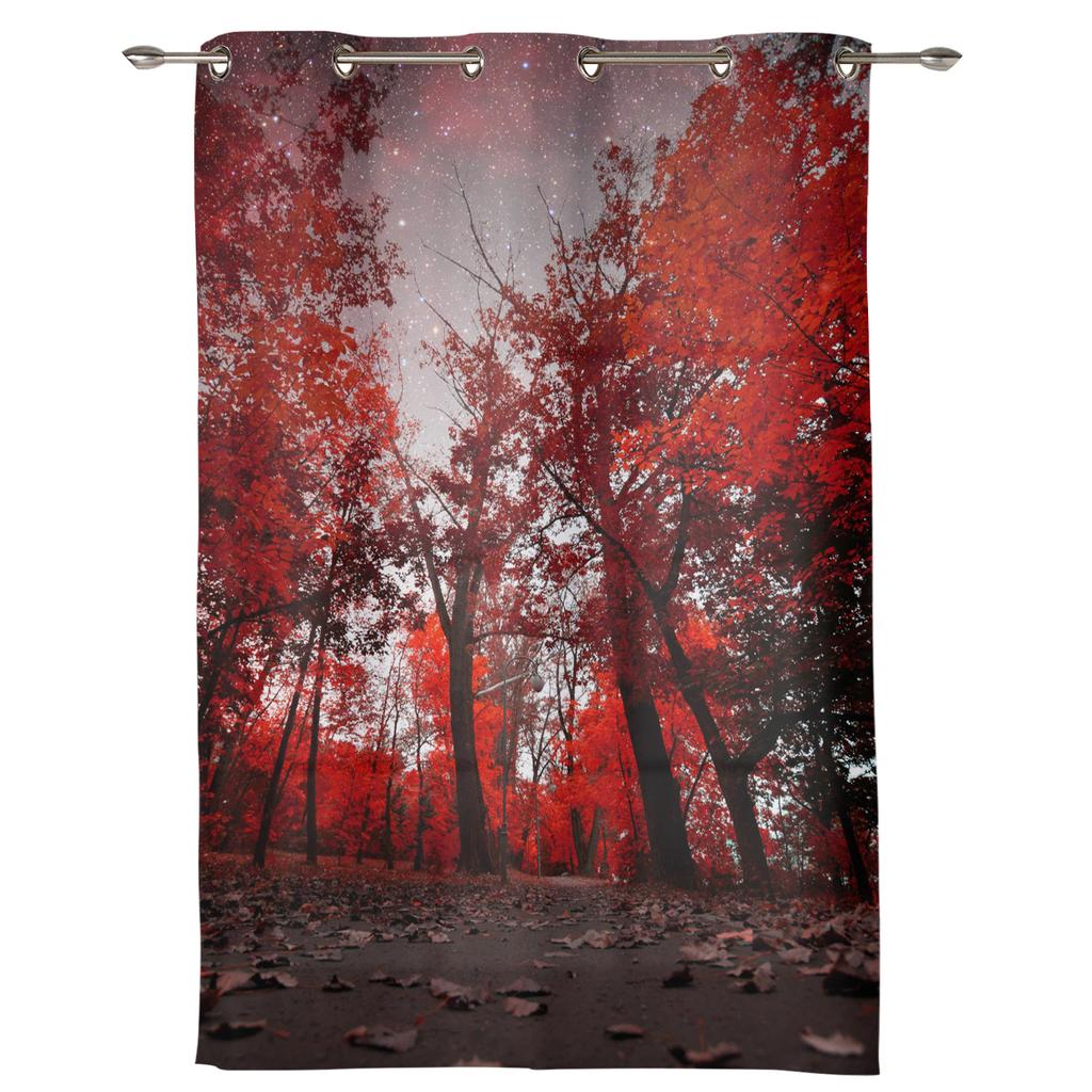 Maple Leaves Red Forest Starry Sky Window Curtains Home Decoration Living Room Curtains Kid's Room Cortinas For Kitchen Bedroom