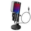 USB Condenser Gaming Microphone for PC with RGB Lighting, Touch Mute, Noise Reduction, Unidirectional Pitch, Recording, Pop Filter, and Microphone