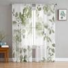 Sage Green Watercolor Flowers Tulle Curtains for Living Room Sheer Curtain for Bedroom Kitchen Blinds Voile Curtains