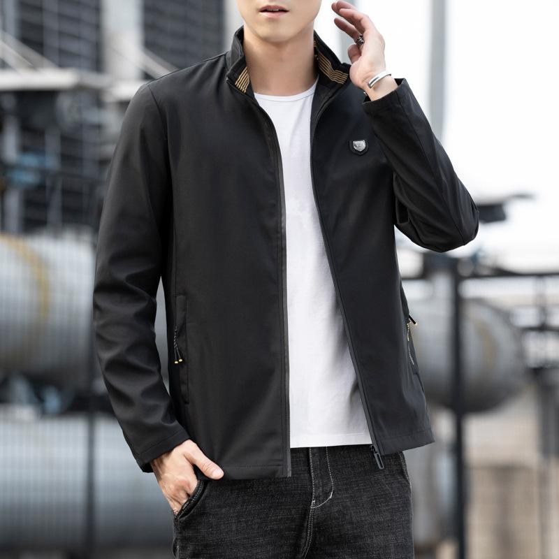 Пальто на весну и осень с воротником-стойкой, полосатая куртка, повседневная, свободная, для молодежи и среднего возраста, однотонная куртка с значком, куртка