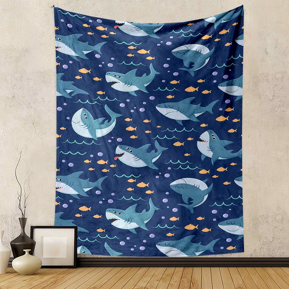 Shark and Fish Cartoon Ocean Pattern Patterned tapestry for bedroom and living room home decor