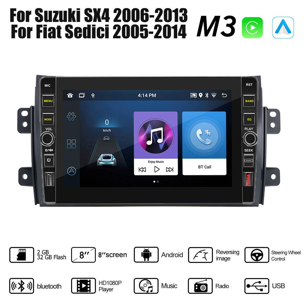 8 дюймов 2 Din Android автомобильный радиоприемник мультимедийный видеоплеер для Suzuki SX4 2006-2013 для Fiat Sedici 2005-2014 с кнопкой Carplay WiFi 2 + 32 ГБ