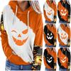 Women's Casual Fashion Halloween Print Long Sleeve Pullover Hooded Top