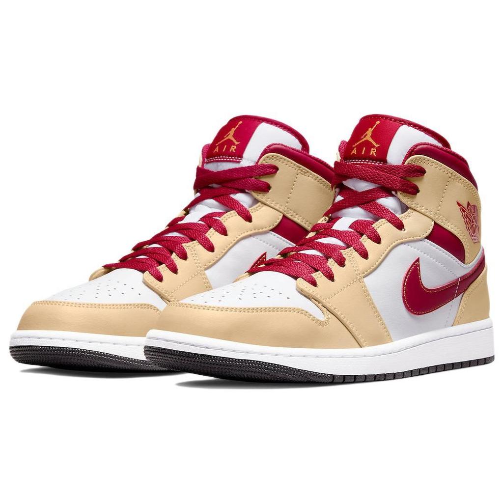 Air Jordan 1 Mid Light Curry Cardinal Red Мужские кроссовки Коричневый Белый-Белый Оникс 554724-201