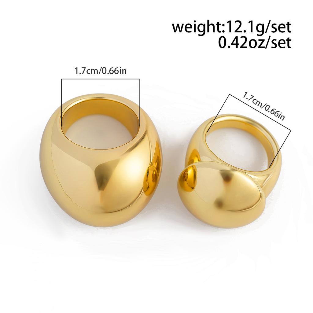 Ingemark 2Pcs/Set Vintage Chunky Smooth Rings for Women Fashion Statement Goth Gold Color Rings Festival Daily Jewelry Gift New