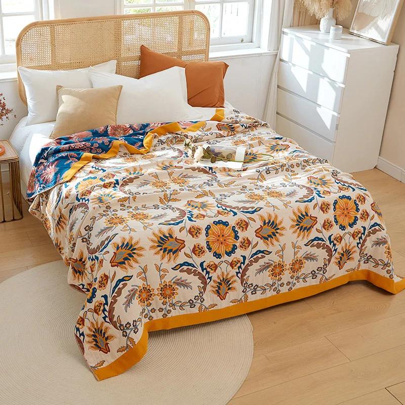 European Leisure Blanket for Beds Luxury Home Textile 100% Cotton Gauze Air-conditioning Blanket Bed Cover Soft Sheet Cool Quilt