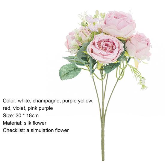 Artificial Bouquet Fake Peony Micro Landscaping Faux Silk Flower Vase Decorating Fake Flowers for Meeting Room