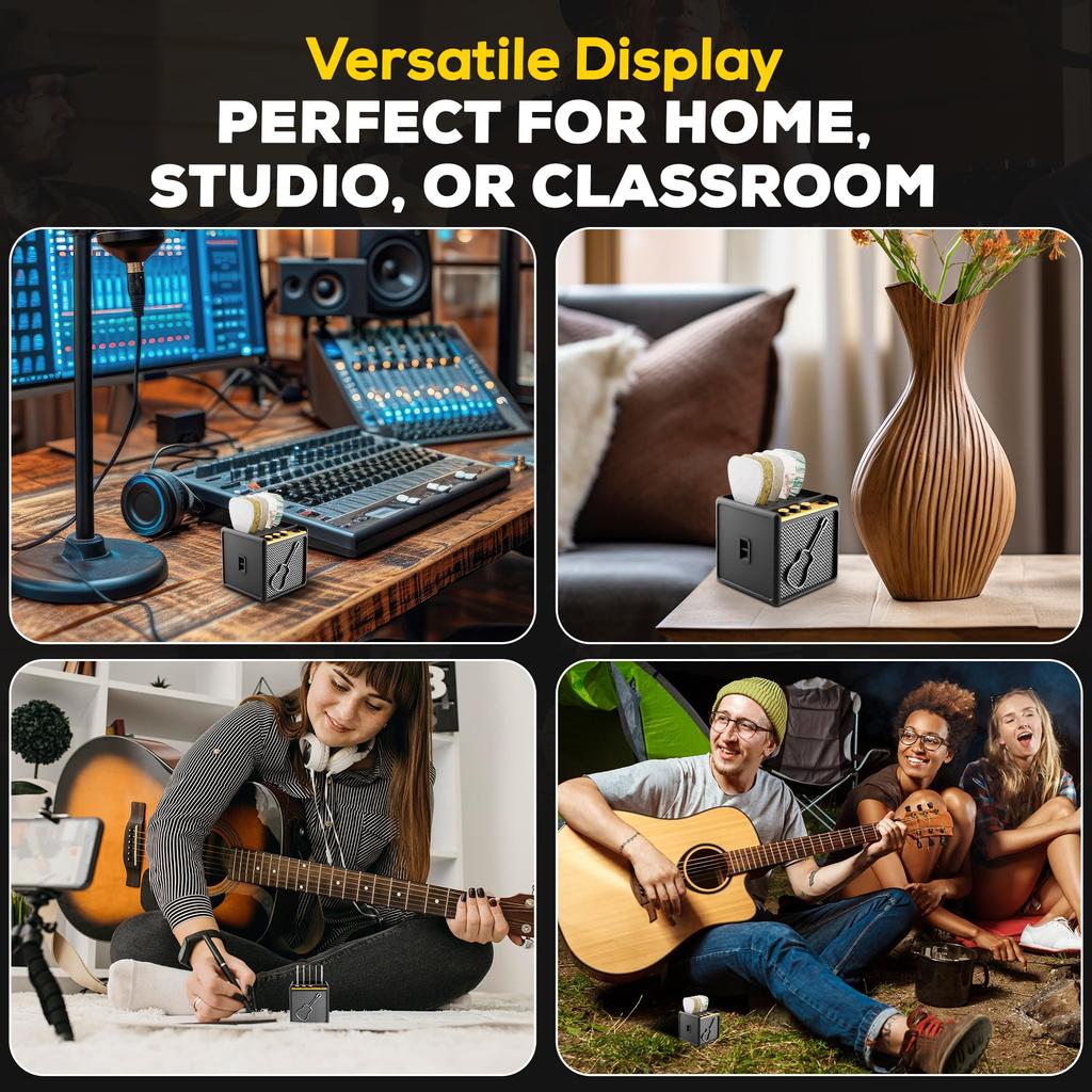 Guitar Picks Holder Box, Amp Speaker Pick Holder with 5 Celluloid Guitar Picks, Guitar Pick Storage Box Set for Guitar, Bass, Uk