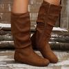 Fashion Flats Women Mid-calf High Boots Fashion Suede Shoes Winter Women 2024 Trend Casual Walking Snow Boots Zipper Pleated Mujer Botas