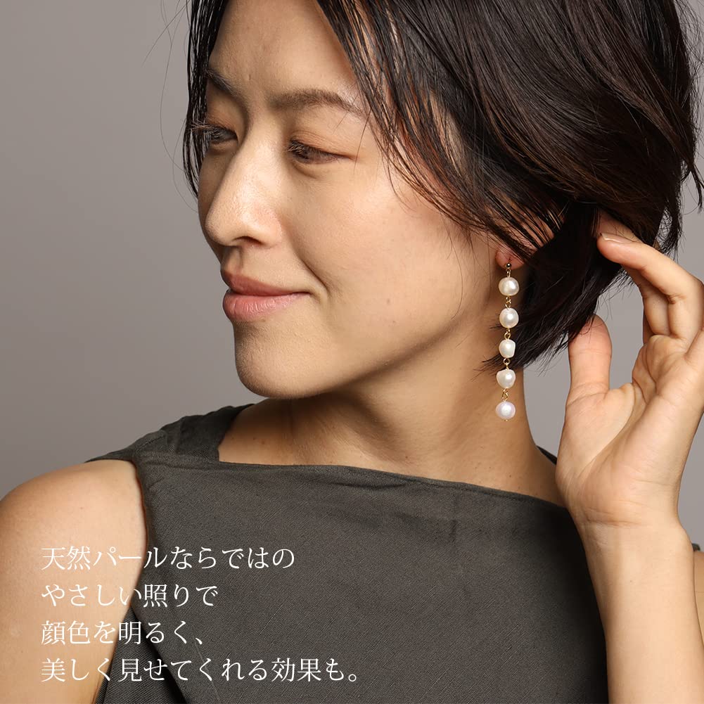 Серьги с пресноводным жемчугом, длинное золото, сделано в Японии [R-days Daikanyama], женские жемчужные, большие, покачивающиеся, стильные, безболезненные, простые, цветные, жемчужные,