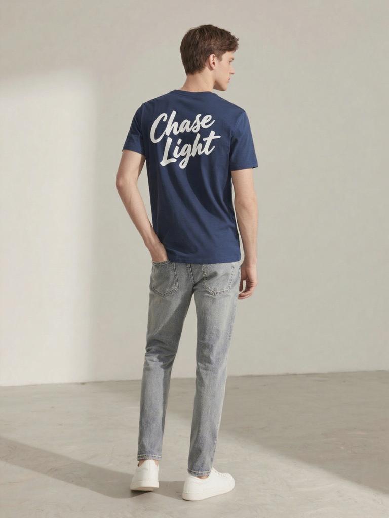 Men's Pure Cotton Tee Chase Light' Printed Back Casual Short - Sleeve Crew Neck Deal for Daily Outfits and Trendy Looks Loose