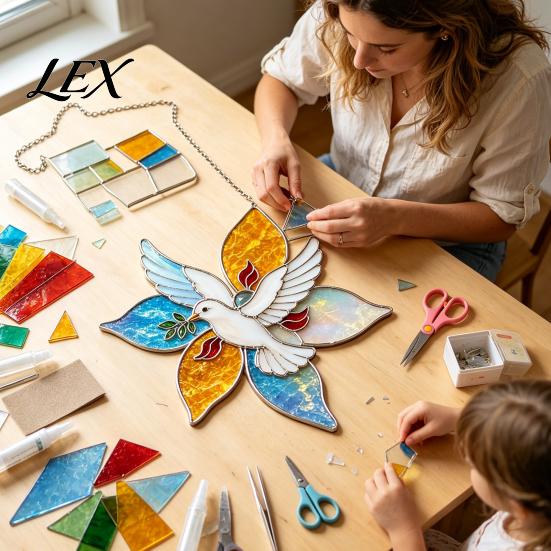 Window Suncatcher DIY Project Christian Kit, Stained Glass Style Religious Sun Catcher, Spiritual Home Decoration Crafts Iridescent Hanging