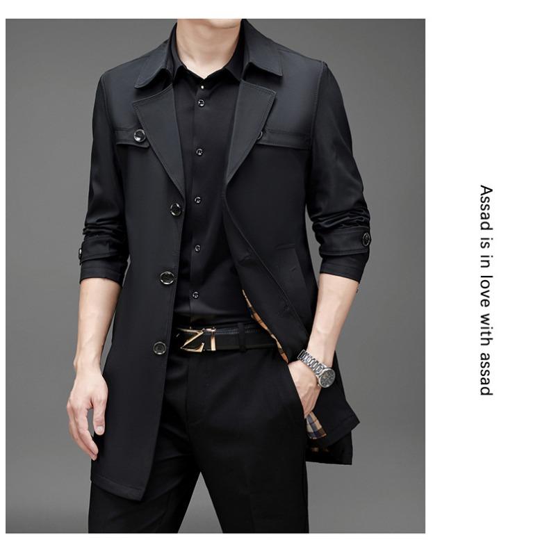 Мужское пальто Весна и осень новый повседневный пиджак с лацканами большой размер пожилой средней длины тренчкот деловая мужская одежда