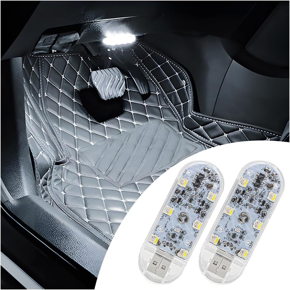 Bittwee Car LED Lights, 2PCS Vehicle Interior Wireless Ambient Lighting with 6 Bright LED Lamp Beads, Portable USB Rechargeable Atmosphere Night