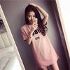 Women's Summer Korean New Trendy Mid-length Short-sleeved T-shirt Printed Round Neck Loose Large-size Dress for Women