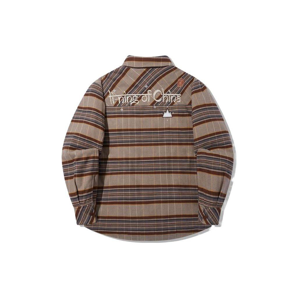 Короткая хлопковая куртка с вышивкой в клетку Li Ning Trend Series, куртка унисекс, коричневая в клетку AJMT063-1