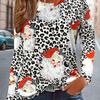 Plus Size Women's 3D Christmas Print Long Sleeve T-Shirt - Full Body Festive Santa Claus and Reindeer Prints