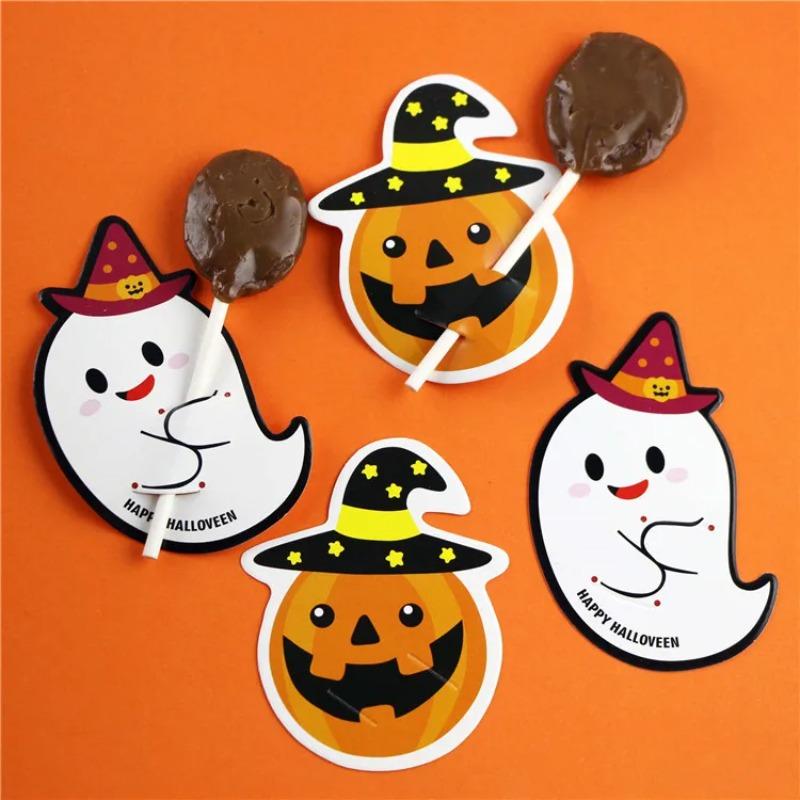 50Pcs Halloween Candy Package Card Ghost Pumpkin Lollipop Holder Cards Kids Halloween Party Home Diy Decor Supplies
