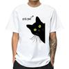 Men's 100% Pure Cotton Summer Cat Black Cat Print Round Neck T-shirt Casual Loose Outdoor Street Cool Short Sleeved Shirt