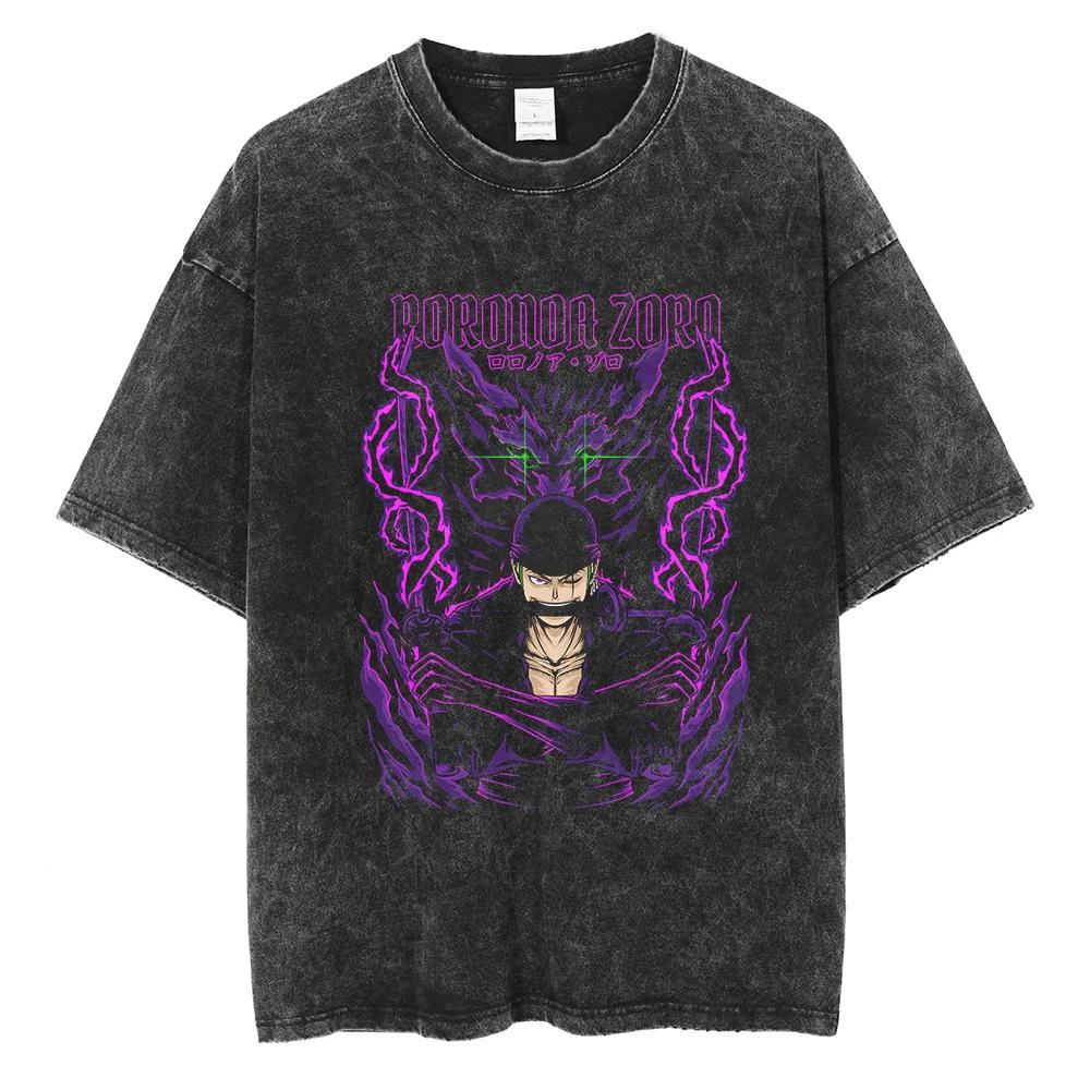 Harajuku Fashion Vintage TShirt Japanese ONE PIECE Anime Graphic Oversize T Shirt Washed Tshirt Men Summer Cotton Tops Tees